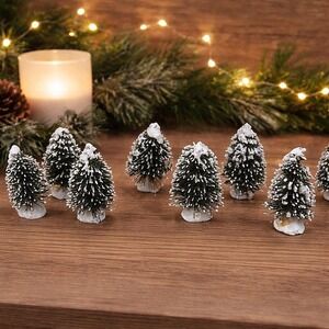 Mini Snow Covered Christmas Village Trees Set of 8 Winter Holiday Decor